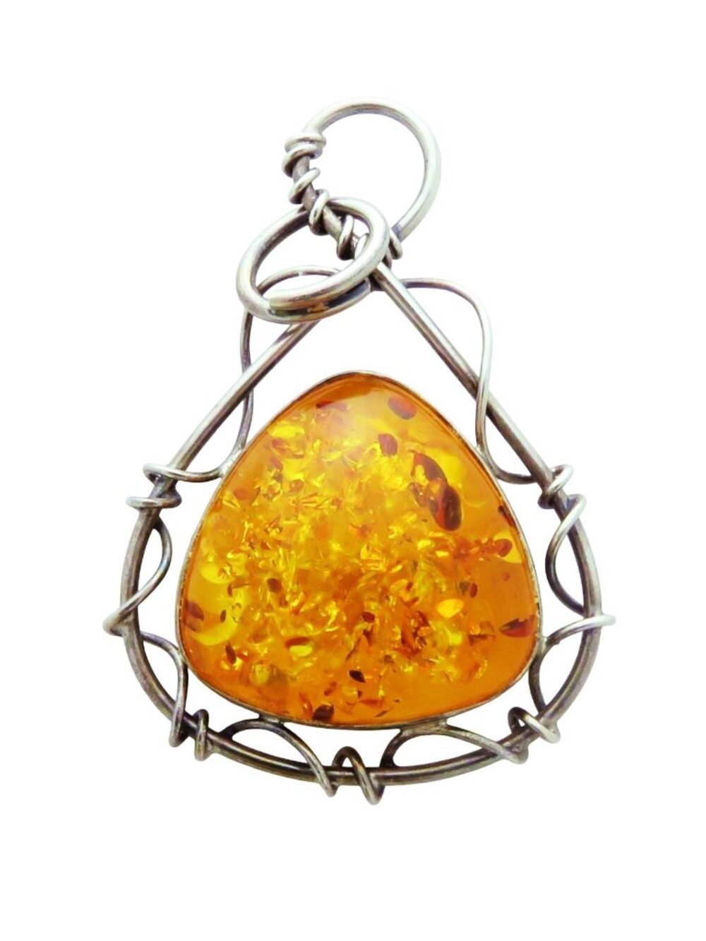 Vintage Silpada Sterling Silver Wire Wrapped Amber Pendant Artisan Style Jewelry